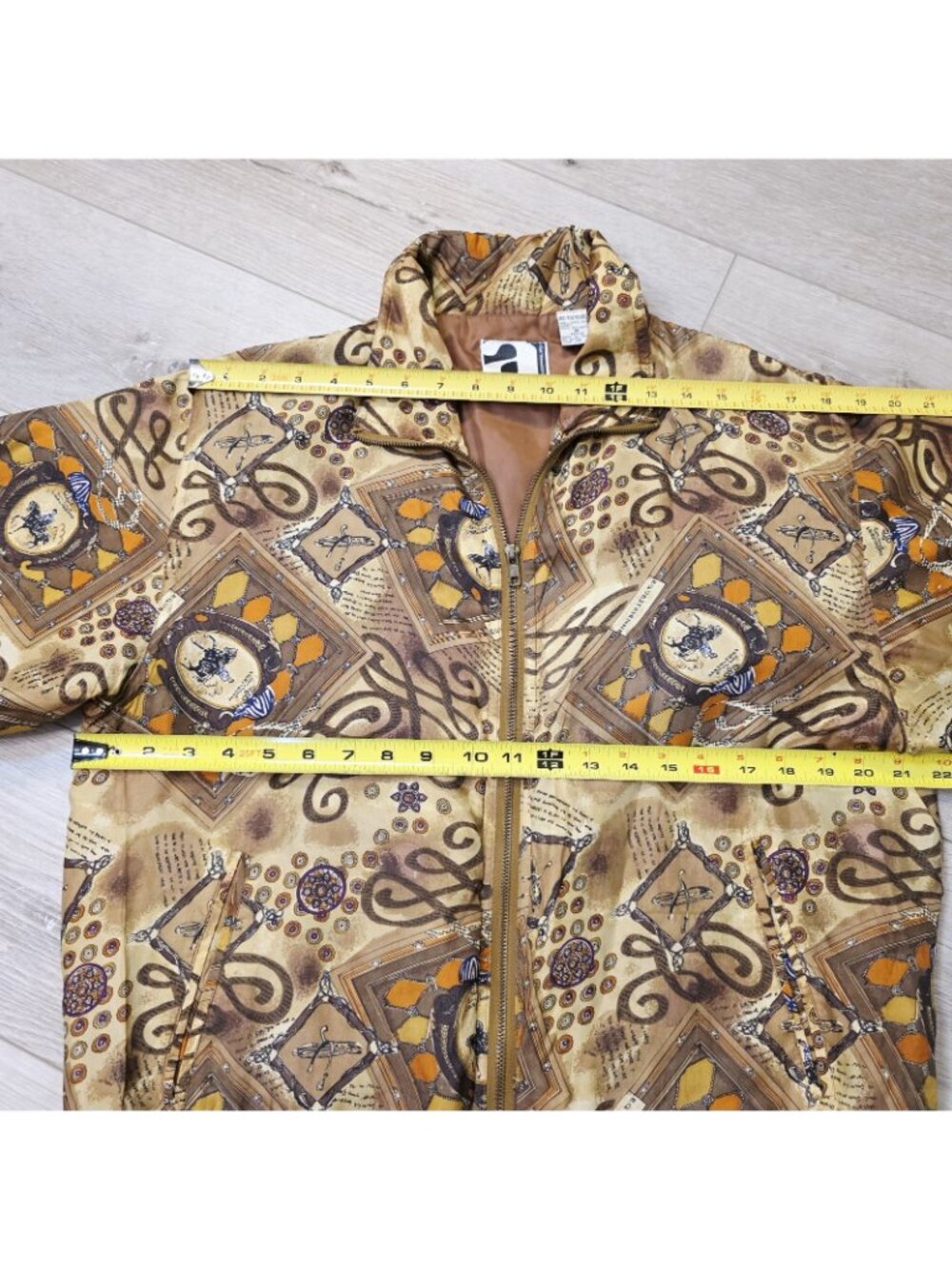 Vtg 90's Silk Equestrian All Over Horse Print Zip Up Jacket Sz M Petite - Picture 6 of 8